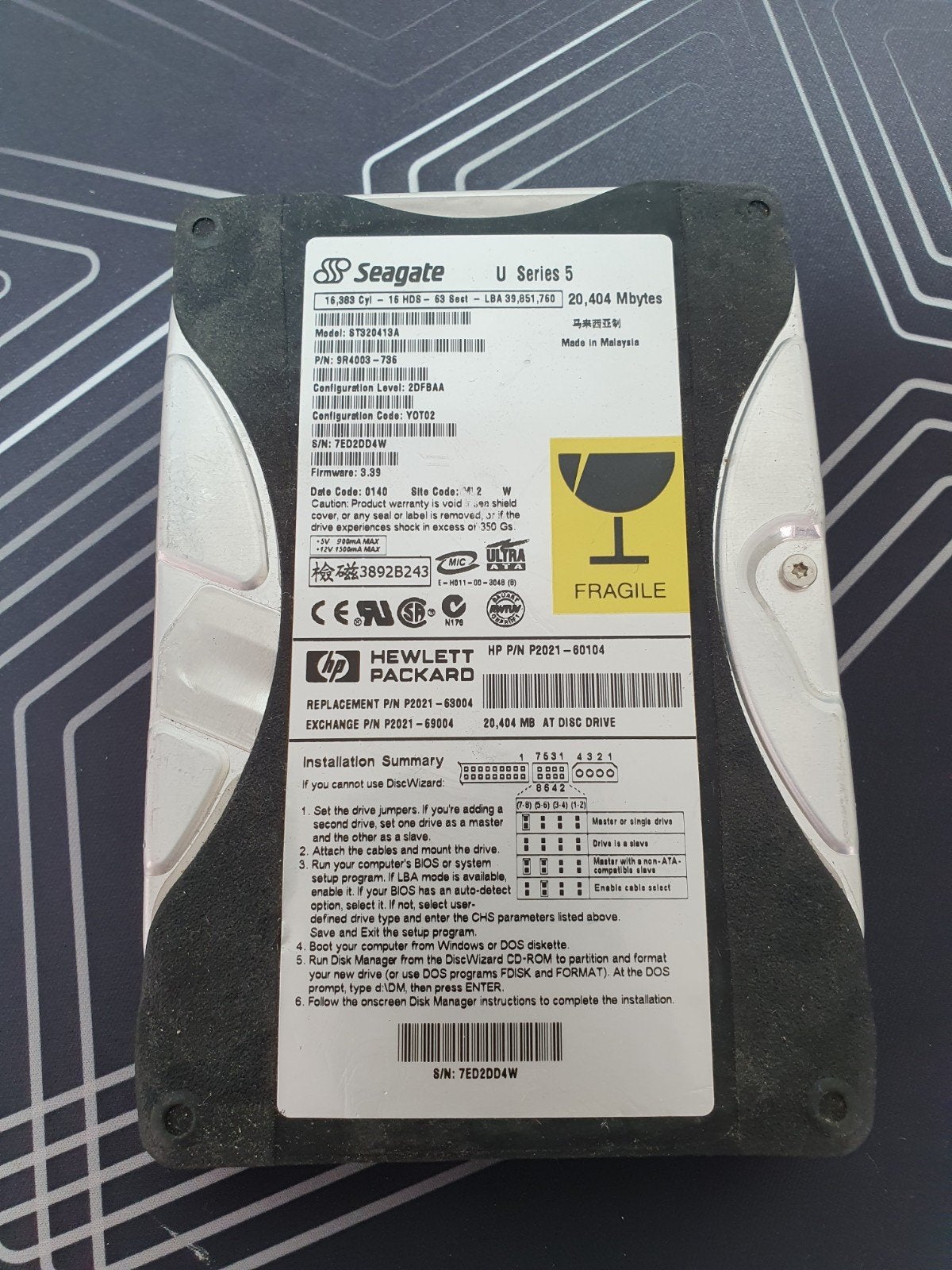 Seagate 20GB HDD harde schijf – 3.5" IDE (PATA), Intern, Gebruikt, 20 GB, .