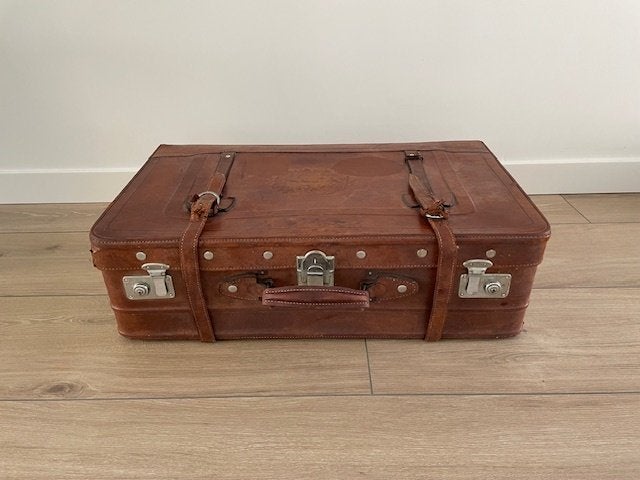 Vintage Leren Koffer - Bruin (bijvoorbeeld voor oldtimer), Ophalen, Gebruikt