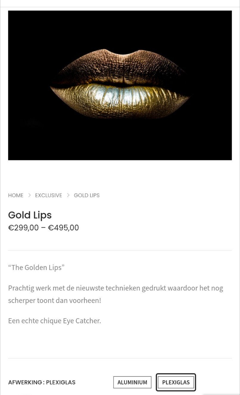 Golden Lips op Plexiglas met Aluminium Ophangsysteem, Ophalen of Verzenden