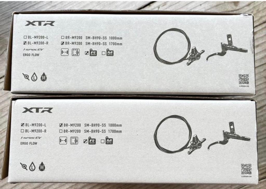 Nieuwste Shimano XTR M9200 remmen set voor & achter 2 piston, Remmen, Nieuw, Mountainbike, Titanium