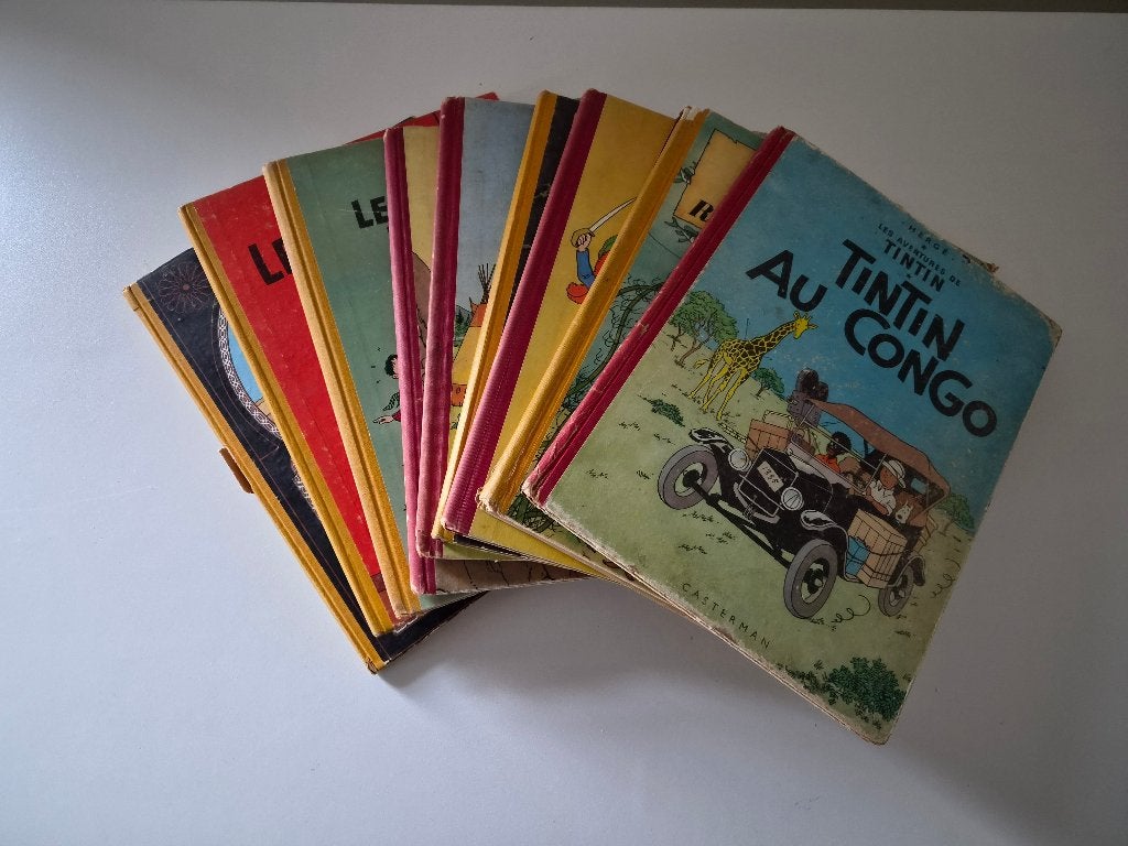 Oude Franse Kuifje / Tintin albums 1955-1958, Gelezen, Ophalen of Verzenden, Meerdere stripboeken, Hergé