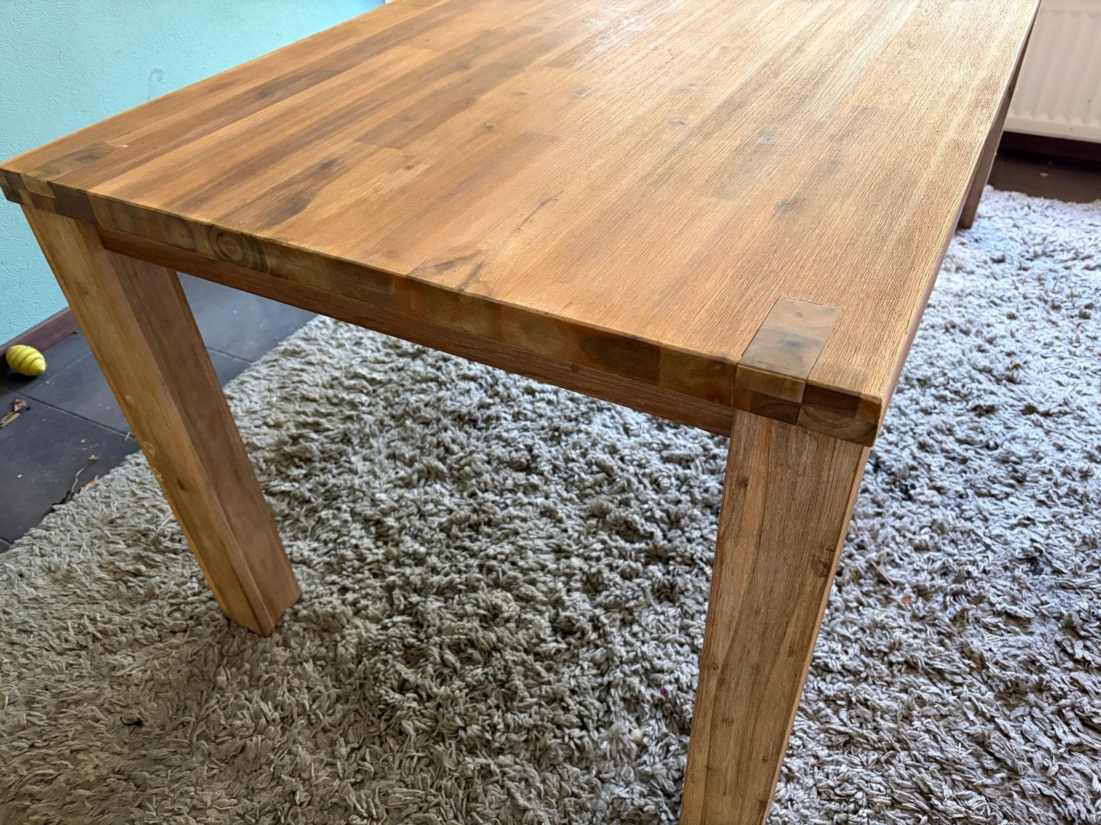 Grote houten eettafel op 4 poten, Ophalen, Gebruikt, 100 tot 150 cm, 200 cm of meer