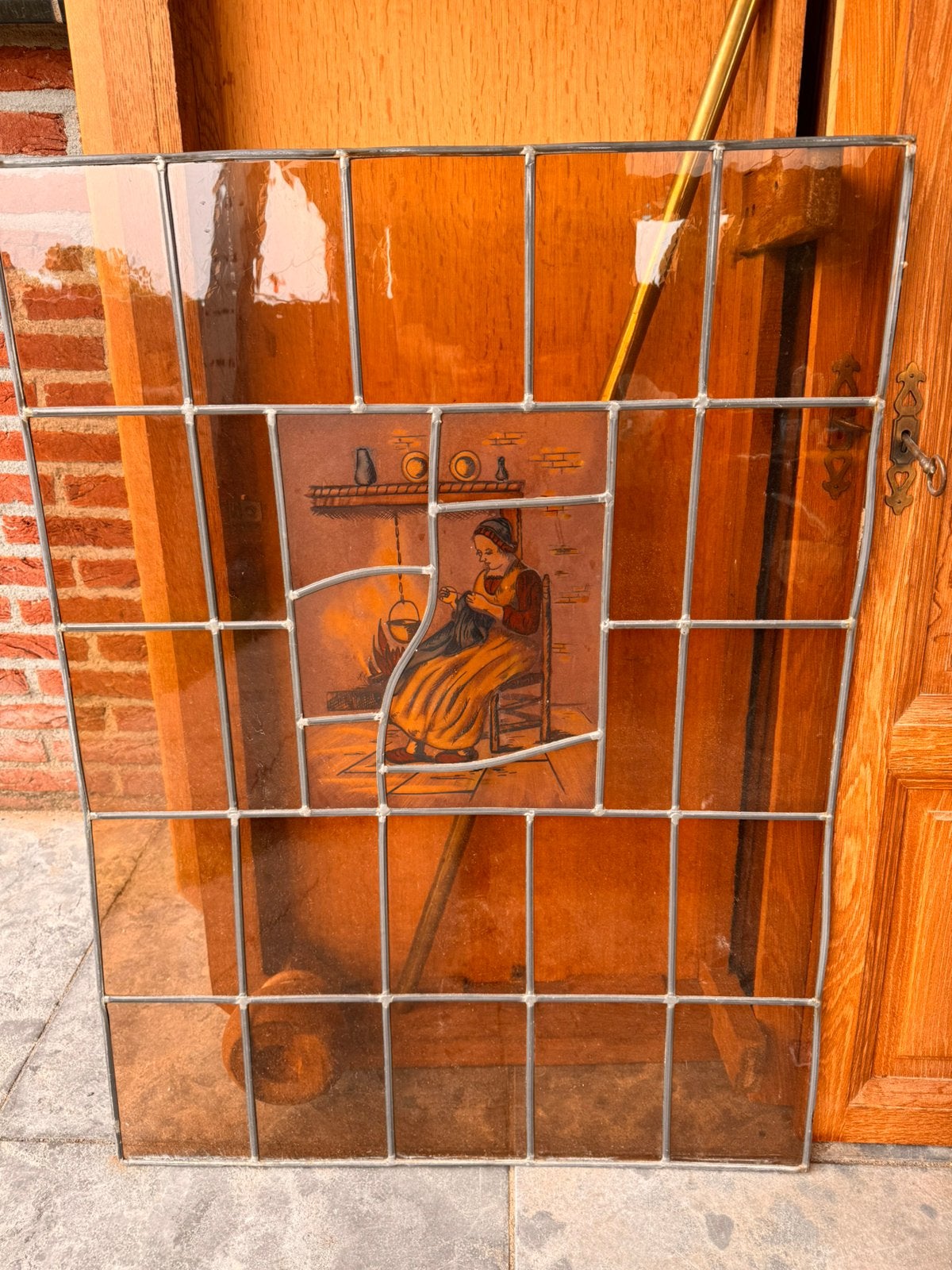 Glas in lood met tekening, Doe-het-zelf en Verbouw, Glas en Ramen, Ophalen, Gebruikt, Glas in lood, Minder dan 80 cm