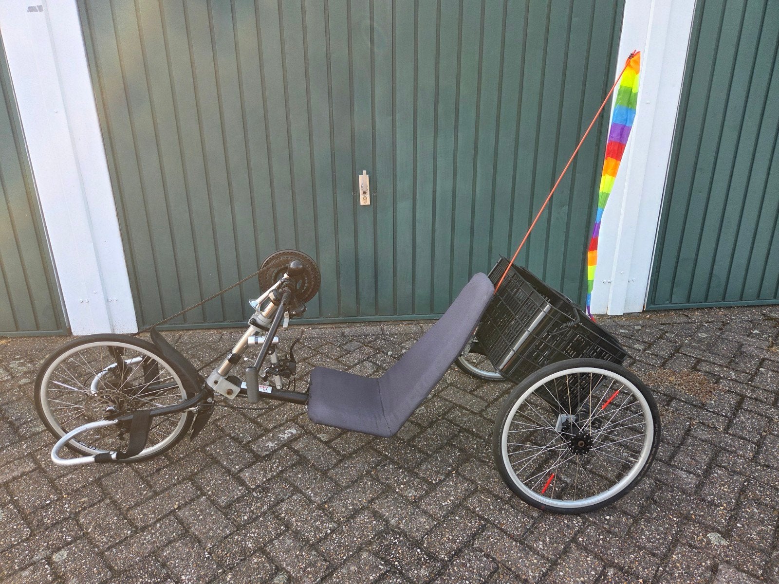 Varna handbike met bagage krat, Gebruikt, Onderstuur, Schijfrem, Ophalen