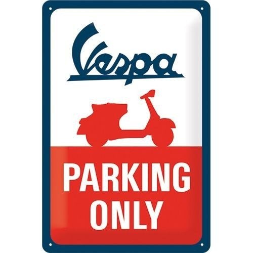 Vespa scooter parking only relief reclamebord van metaal