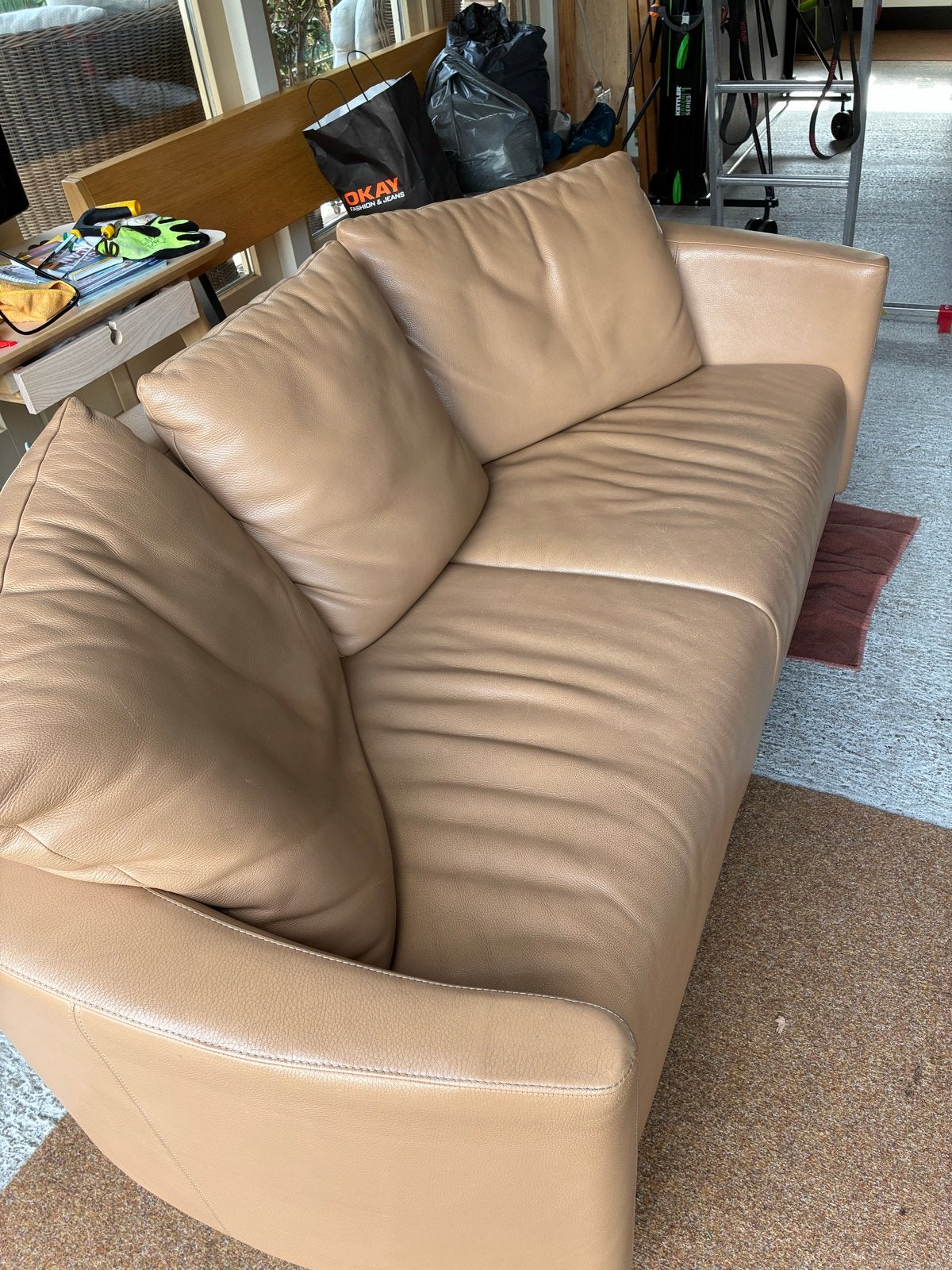 Leren 2-zitsbank - Beige/Camelkleurig, Ophalen, Gebruikt, 150 tot 200 cm, Tweepersoons