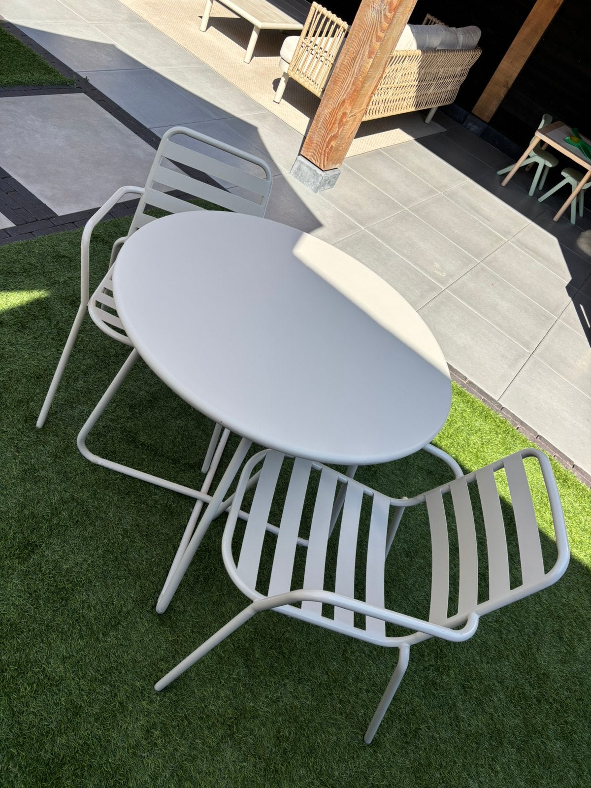 Tuinset Napels Zand Kwantum, Tuin en Terras, Ophalen, 4 zitplaatsen, Aluminium, Zo goed als nieuw