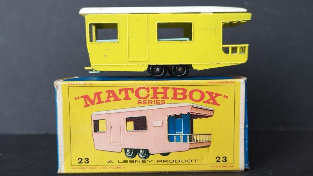 Trailer Caravan Yellow 1:64 3inch Lesney Matchbox no23 Pol, Verzenden, ., Zo goed als nieuw, Lesney Matchbox