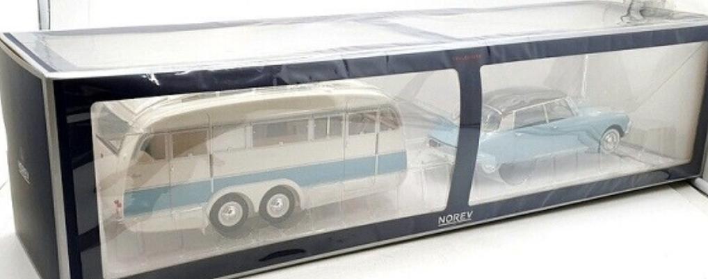Citroen DS 19 1959 blauw & Caravan Henon 1/18 NOREV 181760, Verzenden, Nieuw, Auto, Norev