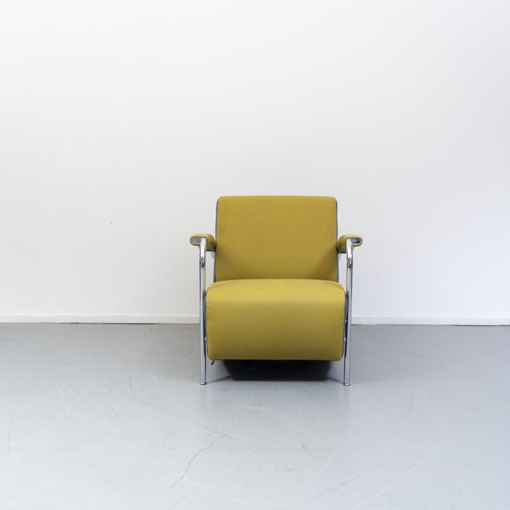 1x Leolux Scylla fauteuil geel/grijze stof, Huis en Inrichting, Fauteuils, Niet ingevuld, Niet ingevuld, Leer, Ophalen of Verzenden