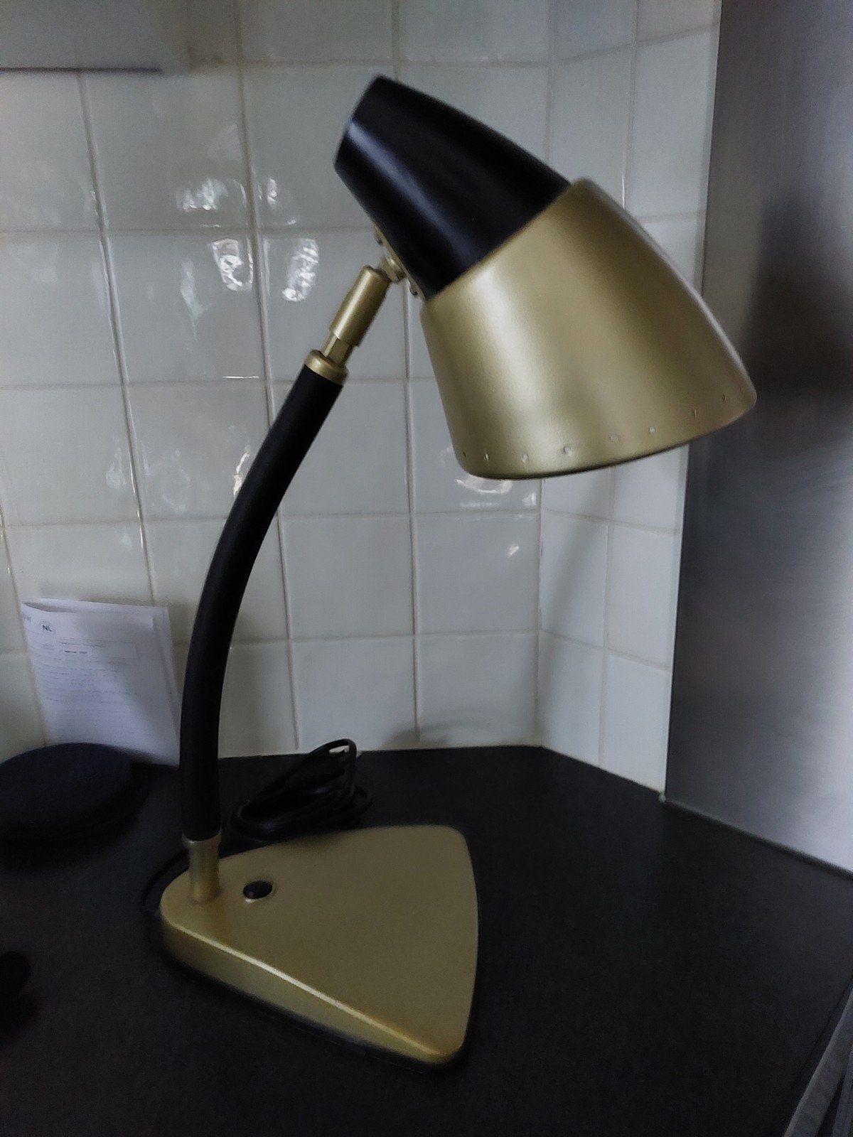 vintage bureau lamp goud brons kleur, Goud, Ophalen of Verzenden, Vintage