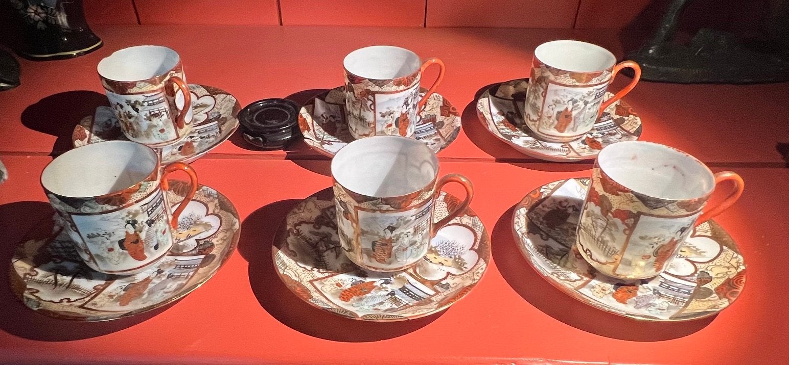 Antieke Japanse Satsuma theeservies - 6 kopjes en schotels, Ophalen