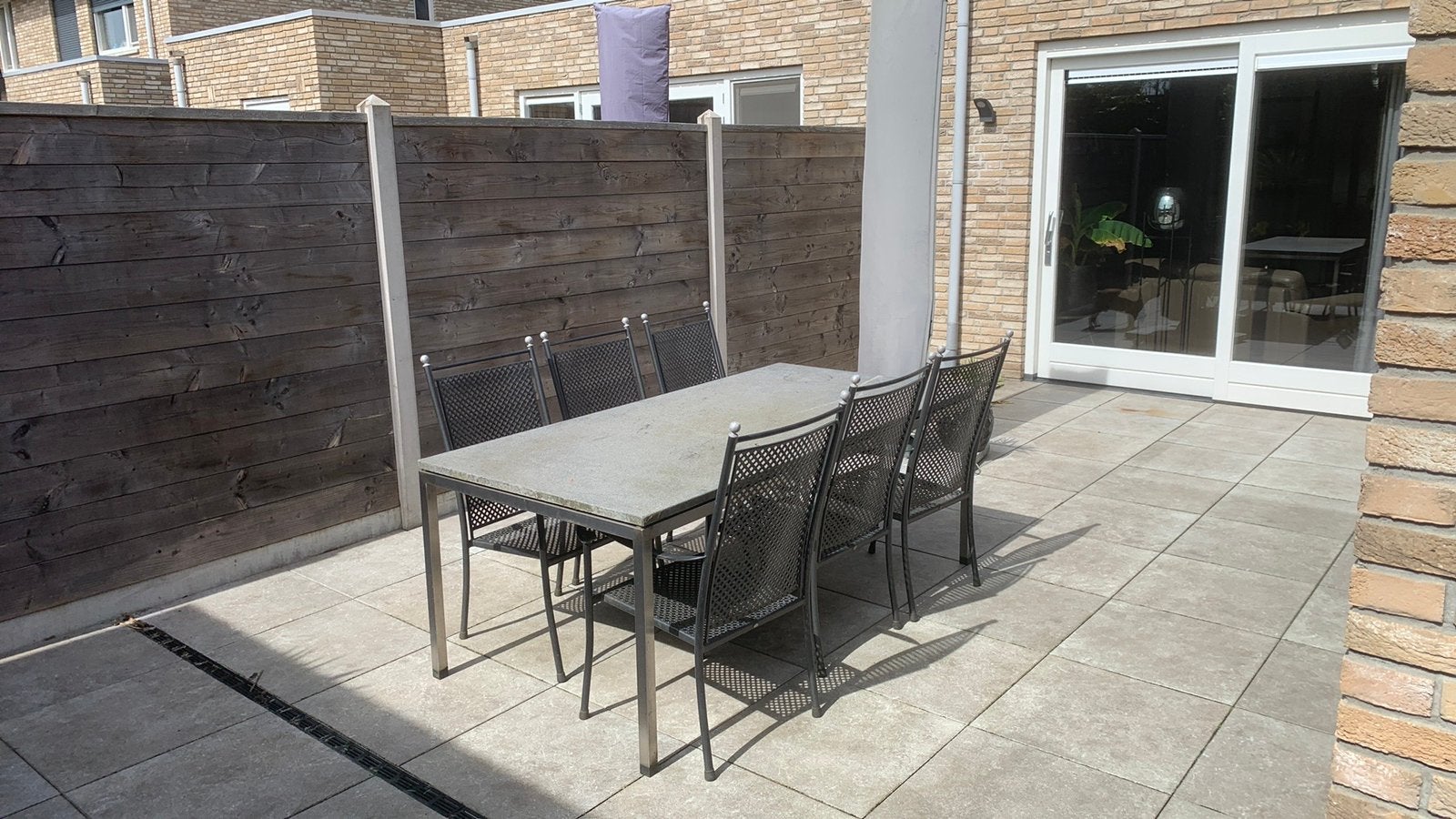 Tuinstel tafel heeft een natuursteen blad, Tuin en Terras, Ophalen, Overige materialen, Gebruikt, Eettafel