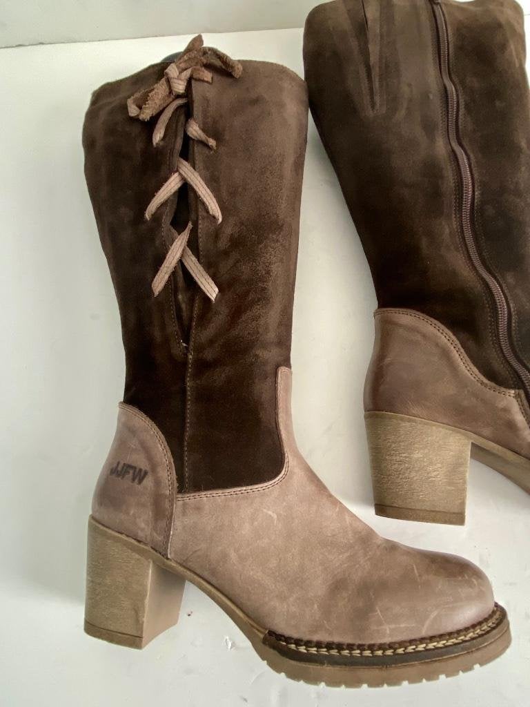 J477 JJFW maat 40 hoge leren laarzen leer bruin schoenen, Hoge laarzen, Bruin, JJFW, Ophalen of Verzenden