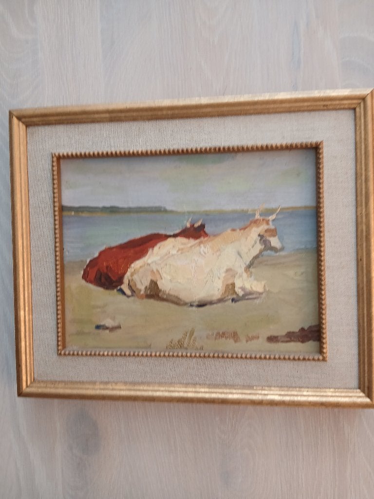 Schilderij Russisch Koeien, Antiek en Kunst, Kunst | Schilderijen | Klassiek, Ophalen, Origineel werk, Landschap