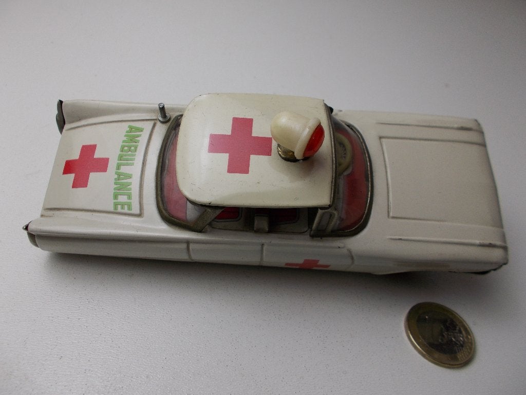 Jaren 50/60 JAPAN. BLIKKEN AMBULANCE + Werkend ZWAAILICHT!, Ophalen of Verzenden