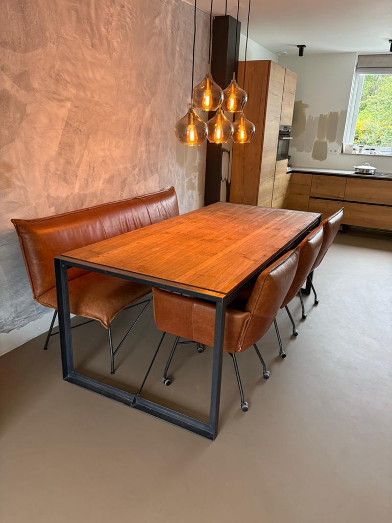 Leren eetkamerstoelen en bank van Jess Design eetkamerset, Ophalen, Gebruikt, Leer, Industrieel