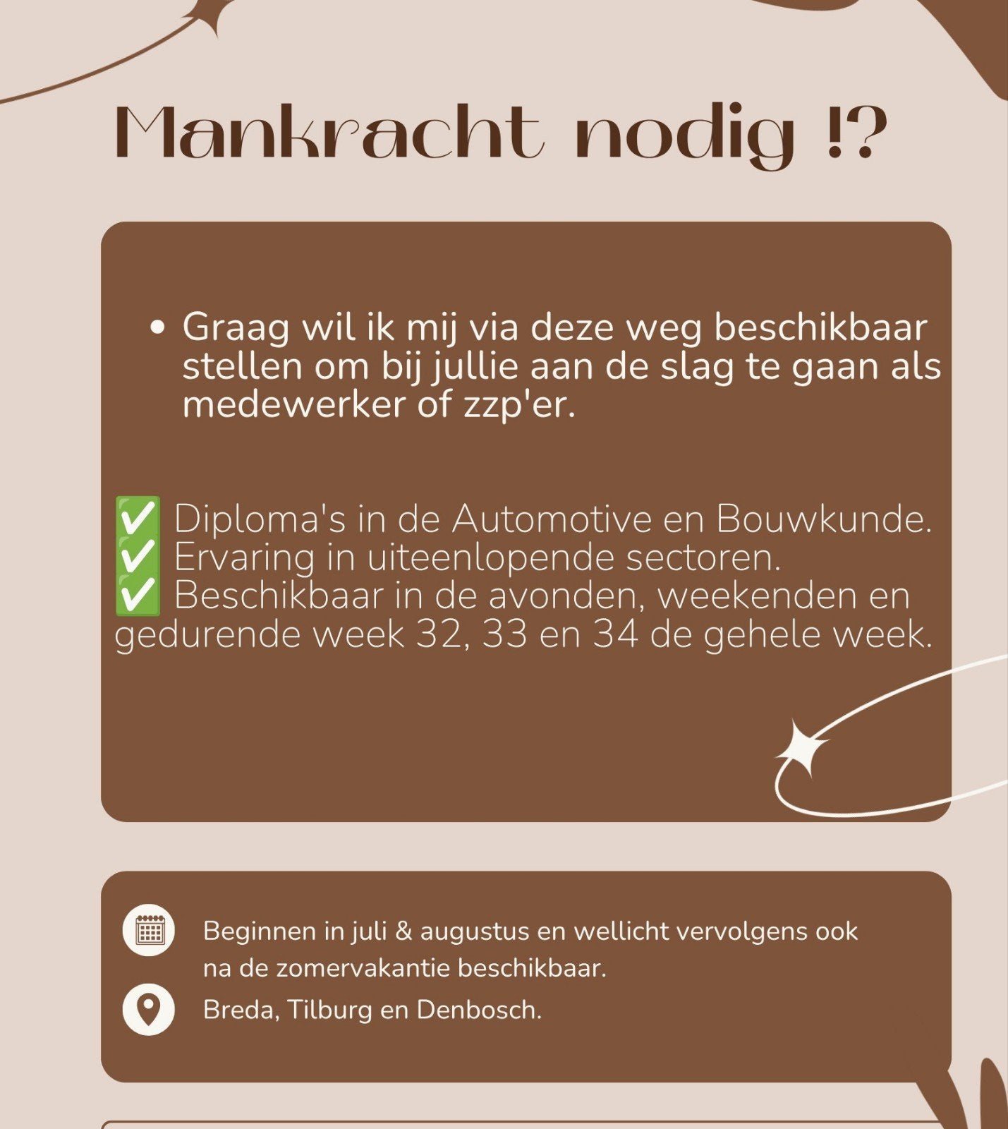 Zoekt werk (diplomas in diverse sectoren!), 33 - 40 uur, Overige vormen