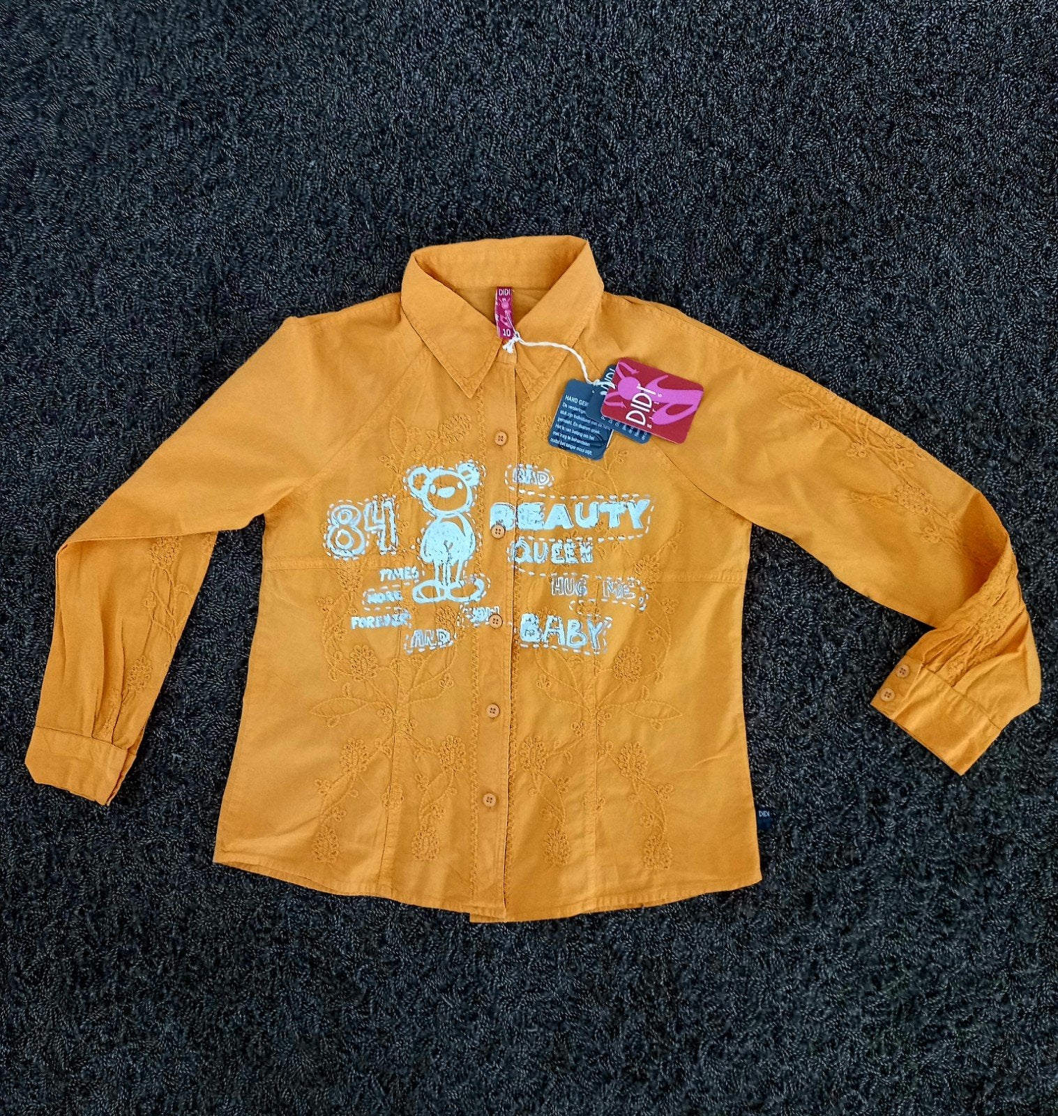 DIDI Oranje Blouse met Beer en Tekst - Maat 10, DIDI, Meisje, Overhemd of Blouse, Nieuw