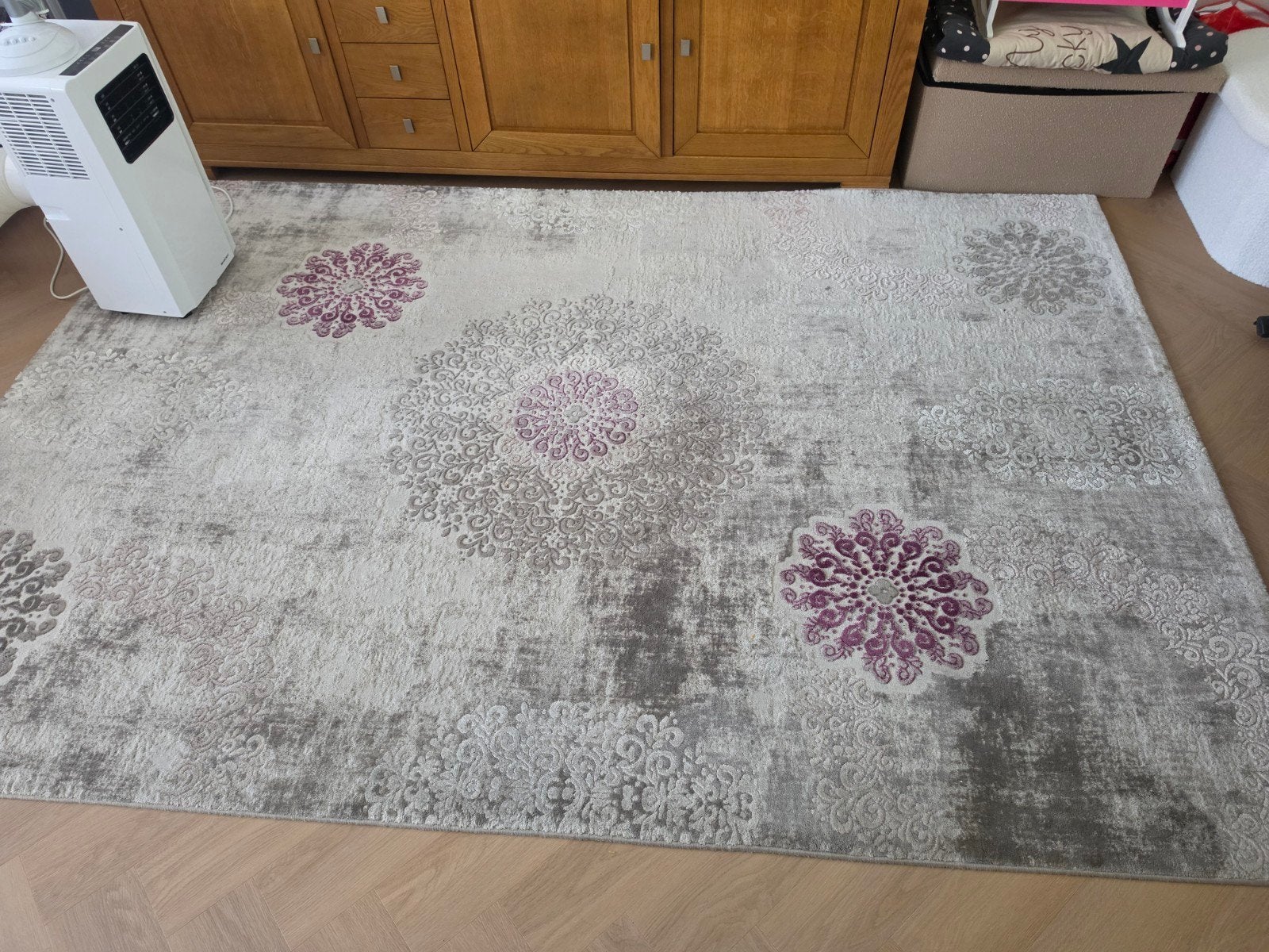 Modern Vloerkleed met Medaillonpatroon - Grijs/Paars, Ophalen, Gebruikt, 200 cm of meer, 200 cm of meer
