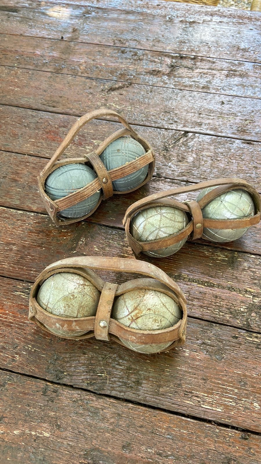 Jeu de boules in originele draagriempjes, Ophalen of Verzenden