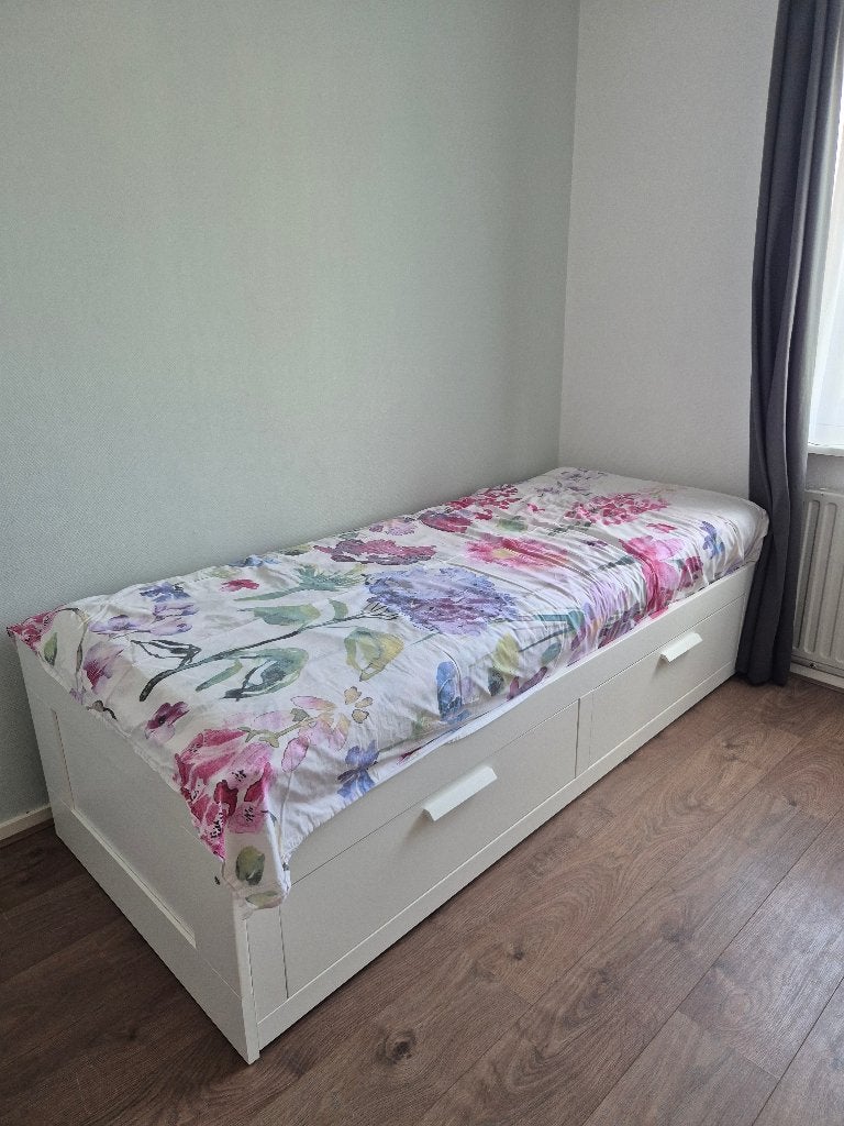 Eenpersoons Ikea bed, Ophalen, 90 cm, Eenpersoons, Wit