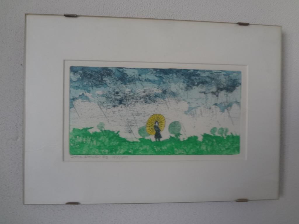 litho Joke Struik (1946) Met paraplu in de regen, Antiek en Kunst, Kunst | Litho's en Zeefdrukken, Ophalen of Verzenden