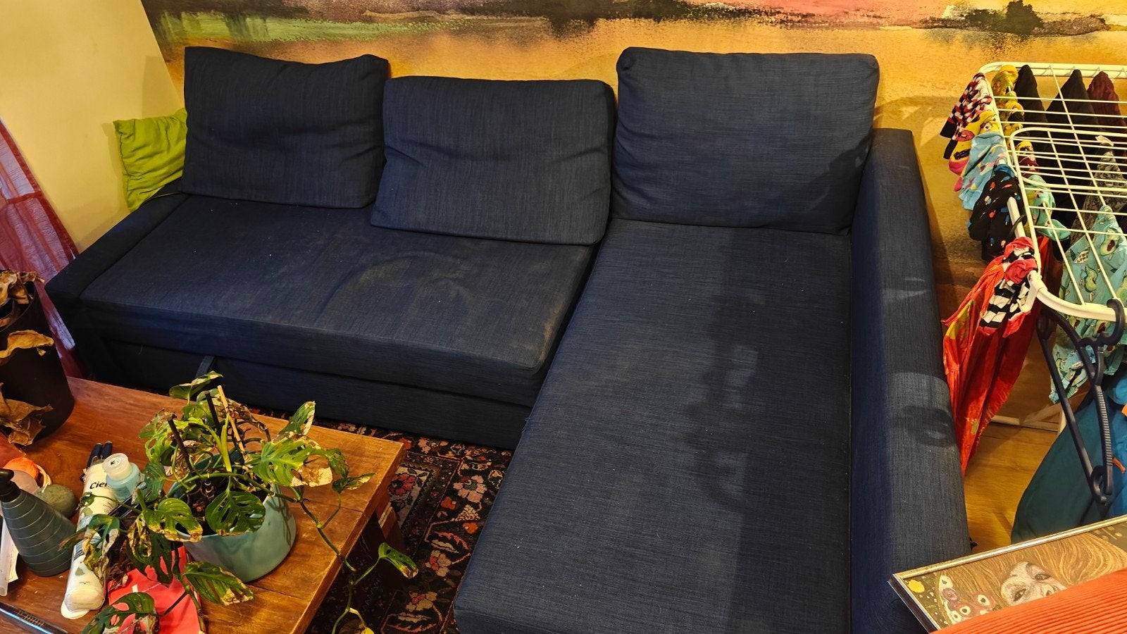 Ikea FRIHETEN slaapbank blauw, Huis en Inrichting, Ophalen, Gebruikt, Hoekbank, Tweepersoons