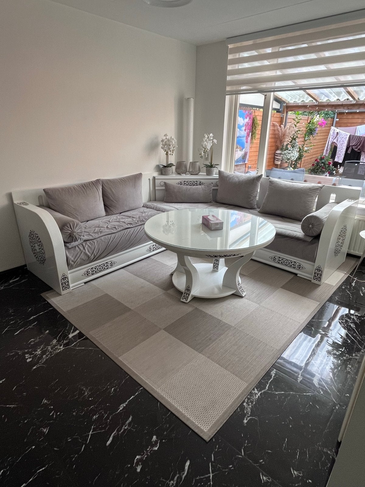 Luxe Marokkaans hoekbankstel met salontafel, Ophalen of Verzenden, Zo goed als nieuw, Stof