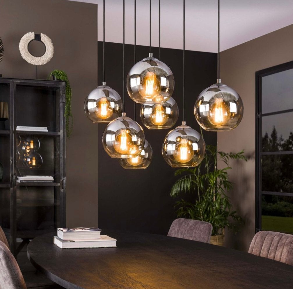 Design hanglamp smoke glas 7-lichts Bubble Shaded, Ophalen, Zo goed als nieuw, Glas, Minder dan 50 cm