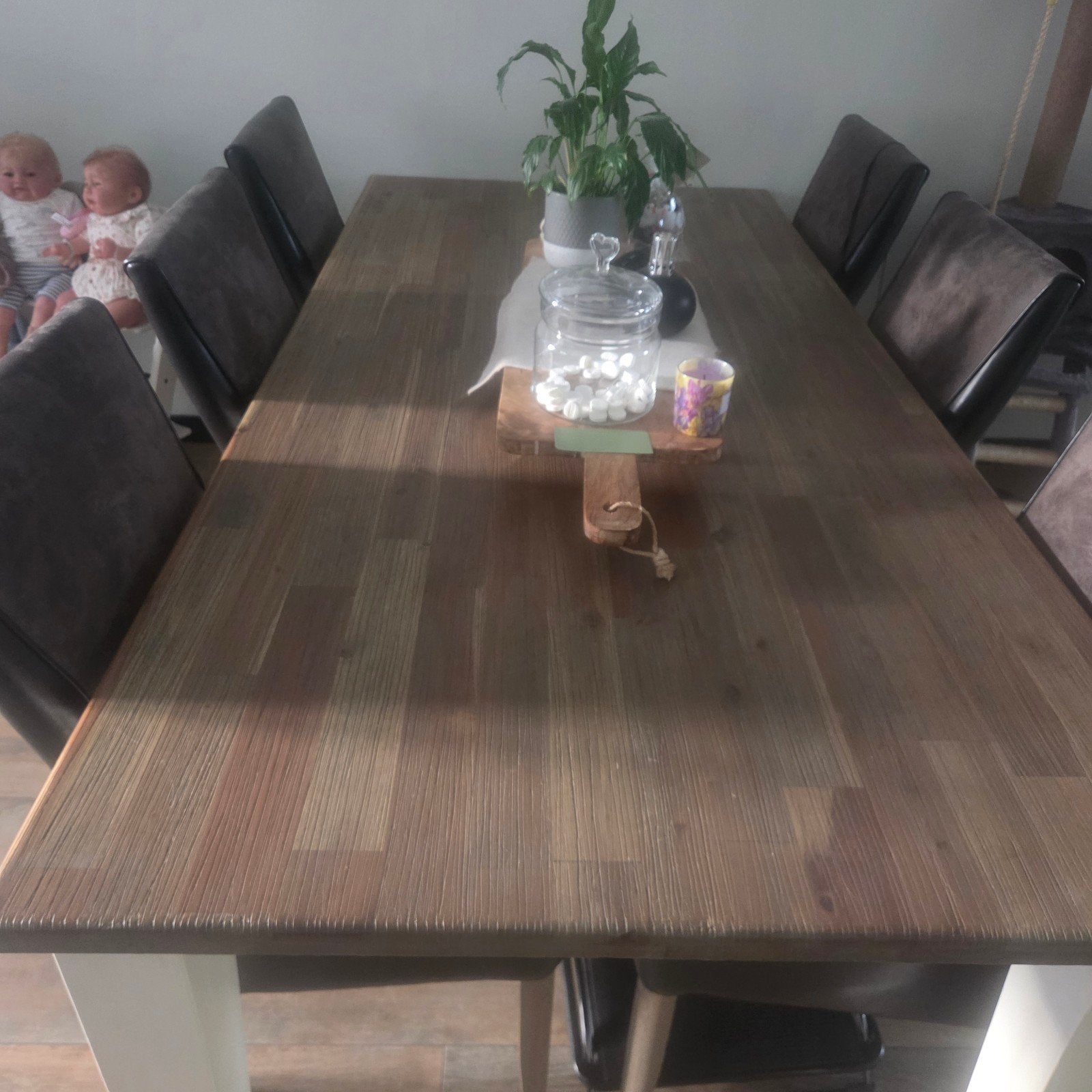 Eetkamertafel 210x100cm met houten blad en witte poten, Huis en Inrichting, Tafels | Eettafels, Ophalen