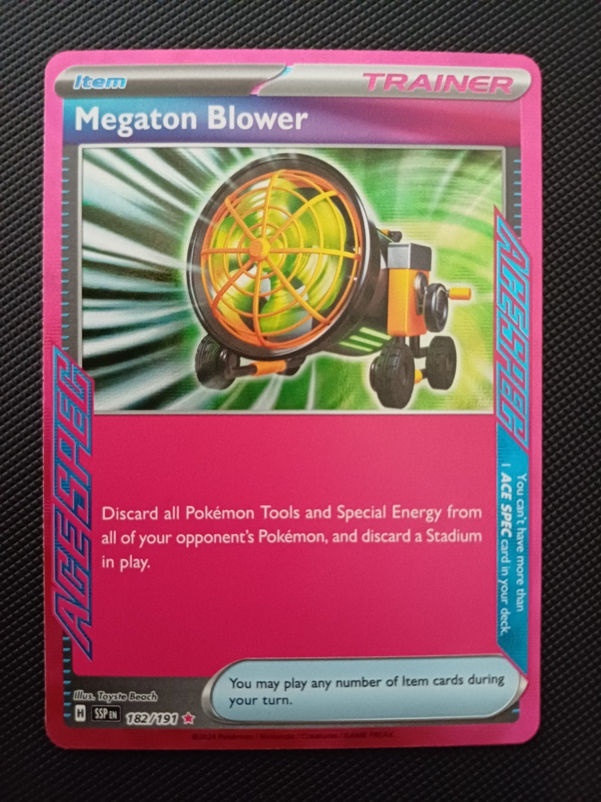Pokémon TCG Megaton Blower ACE SPEC Trainer Kaart, Ophalen of Verzenden, Zo goed als nieuw, Losse kaart