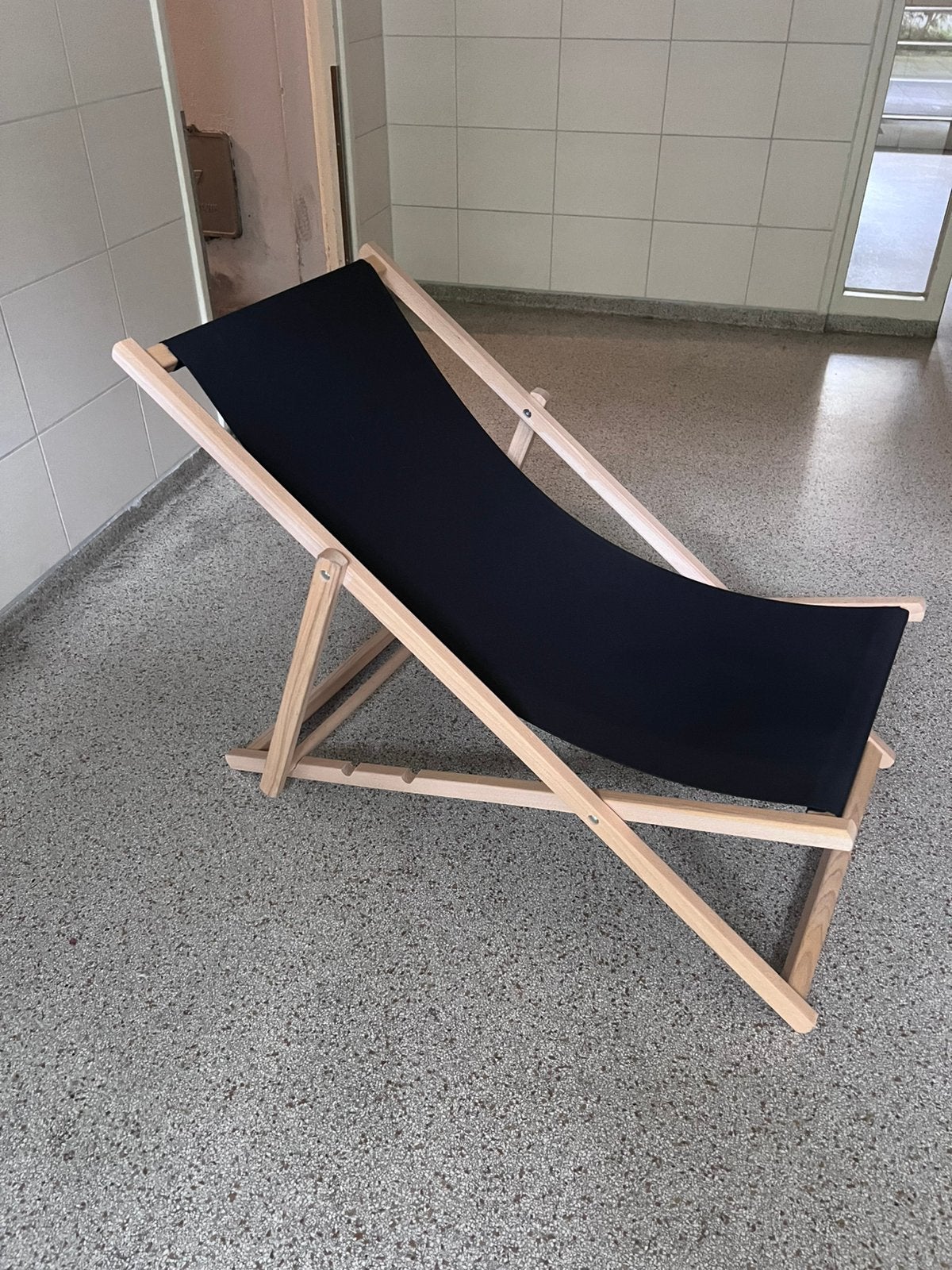 Houten ligstoel / strandstoel zwart – zo goed als nieuw, Ophalen, Zo goed als nieuw, Ligstoel, Verstelbaar