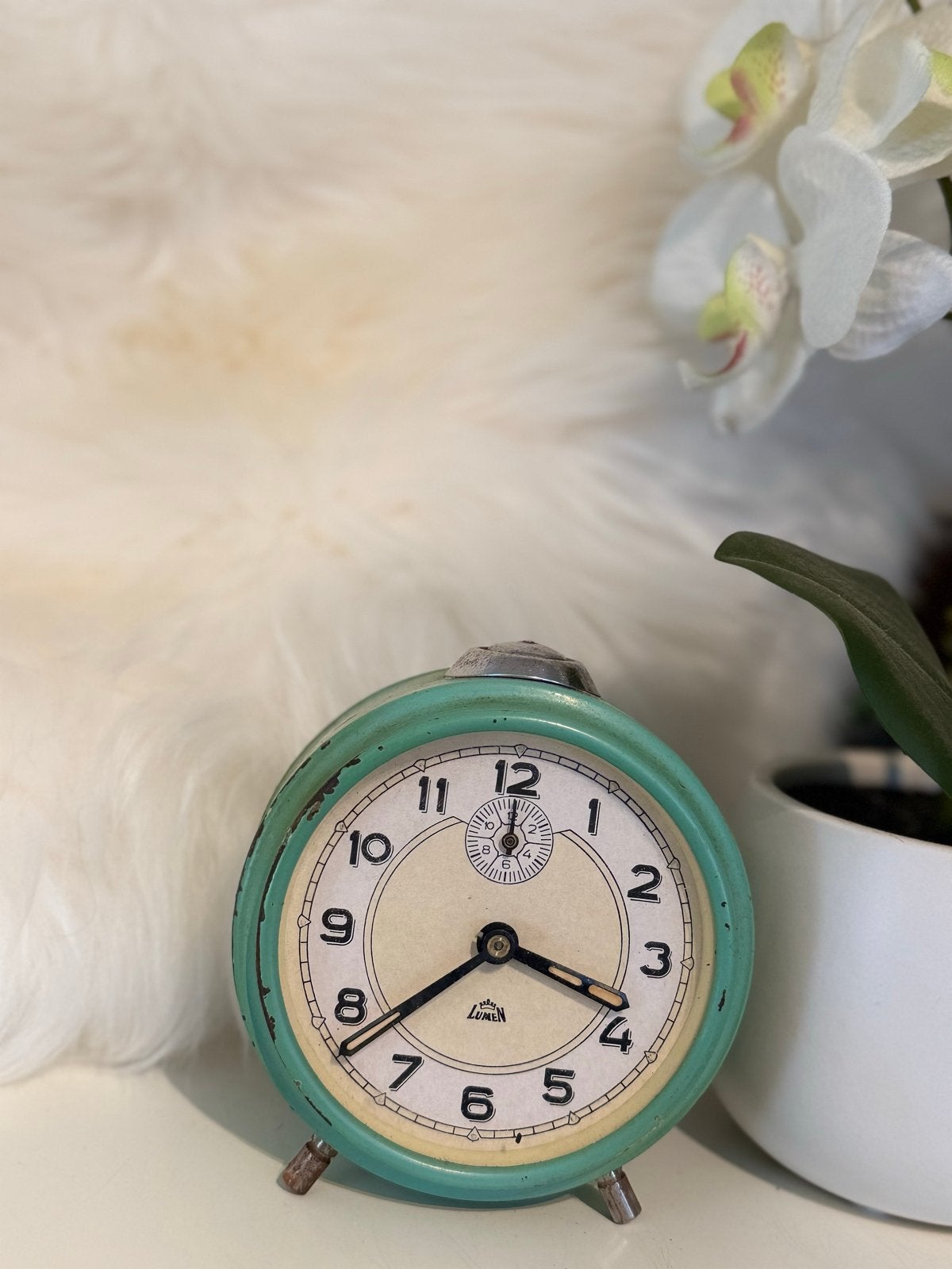 Vintage lumen wekker turquoise - mechanisch, Antiek en Kunst, Ophalen of Verzenden