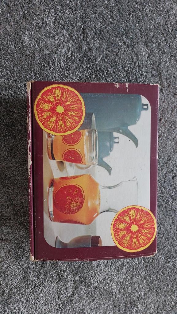 Glazen karaf met 4 glazen - Oranje design, Ophalen of Verzenden