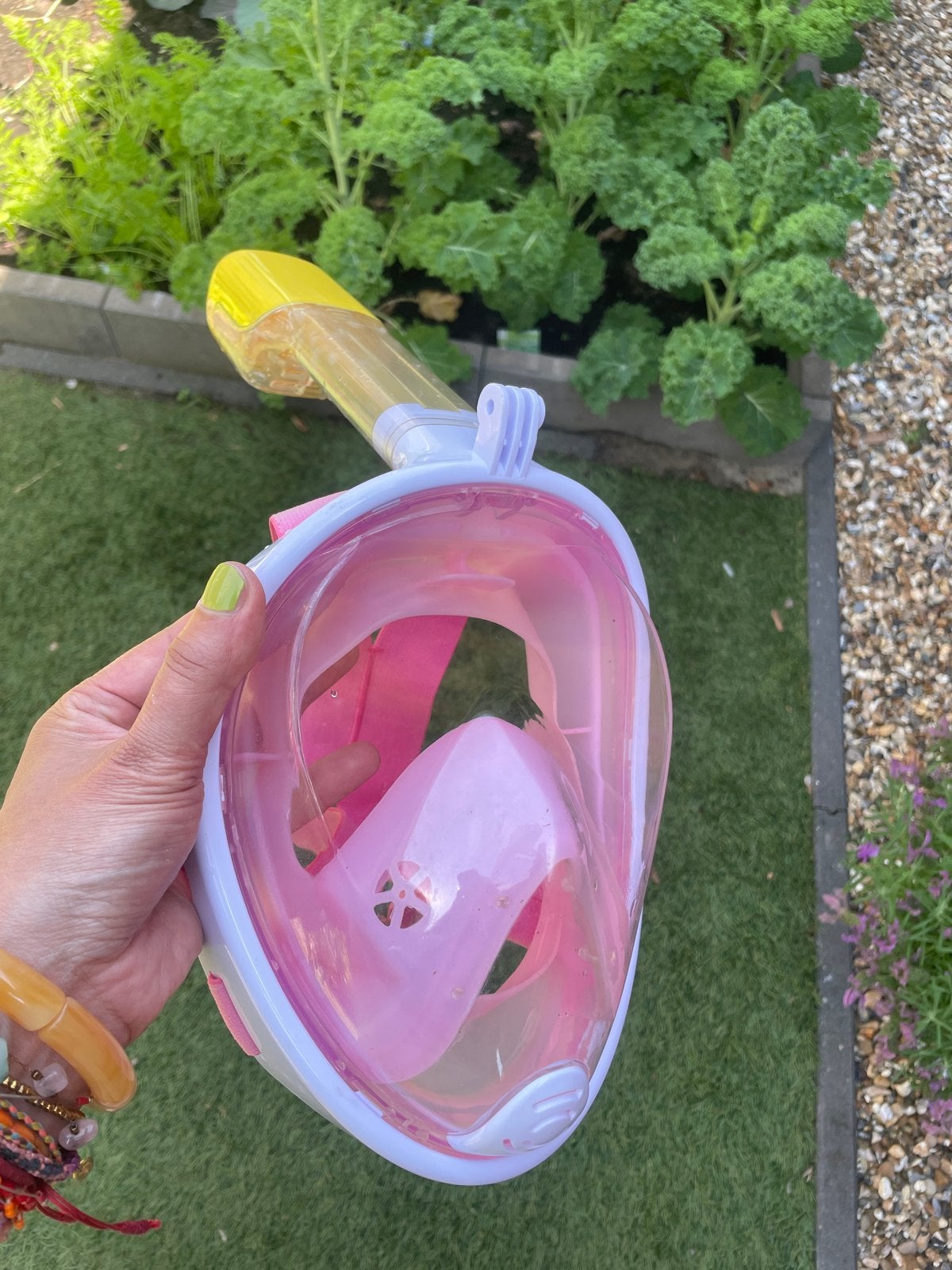 Roze Duikbril met Snorkel - Full Face Snorkelmasker, Watersport en Boten, Duiken, Zo goed als nieuw, Duikbril of Snorkel, Ophalen of Verzenden