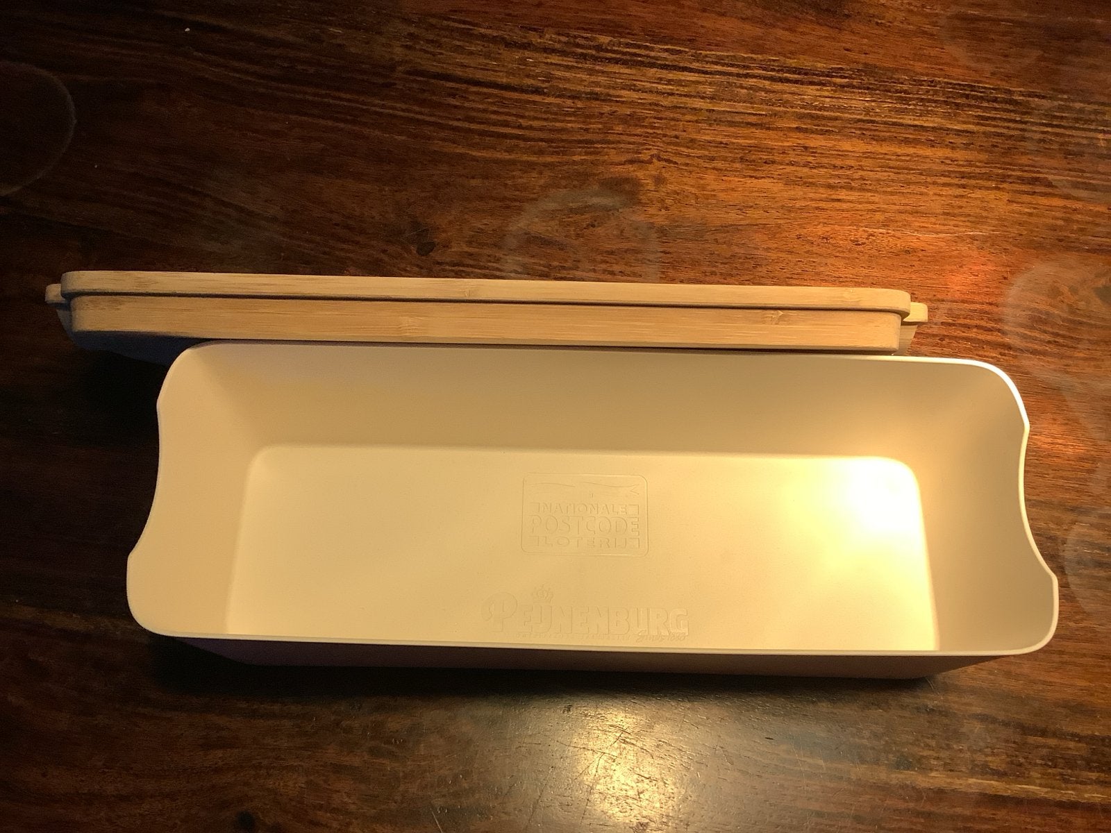 Broodtrommel met bamboe deksel, Huis en Inrichting, Beige, Hout, Ophalen of Verzenden, Zo goed als nieuw