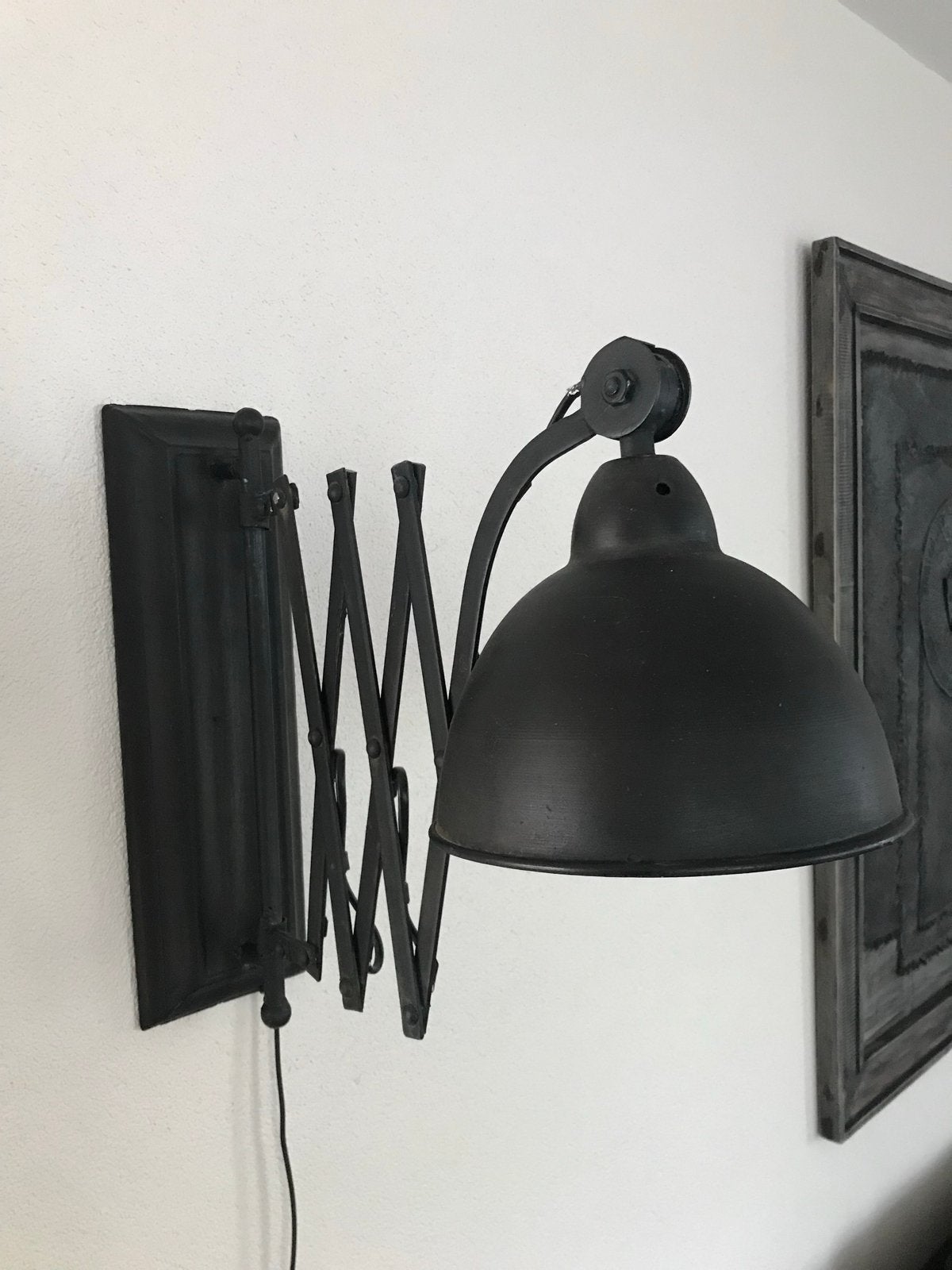 Zwarte uitschuifbare wandlamp met harmonica arm, Huis en Inrichting, Ophalen, Gebruikt, Zwart, Overige fittingen