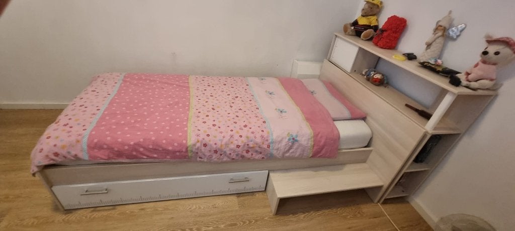 Kinderbed met ombouw, Ophalen, 90 cm, Eenpersoons, Wit