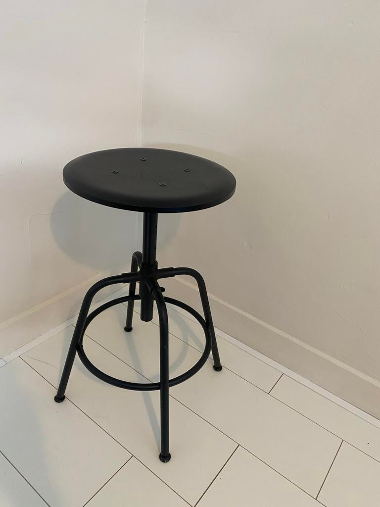 IKEA KULLABERG kruk - Zwart, verstelbaar in 5 hoogtes, Ophalen, In hoogte verstelbaar, Gebruikt, Staal