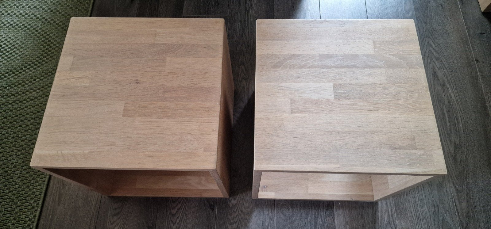 2 Whitewash Eiken Blokken (40x40cm), Huis en Inrichting, Tafels | Bijzettafels, Ophalen, Minder dan 45 cm, Minder dan 55 cm, Gebruikt