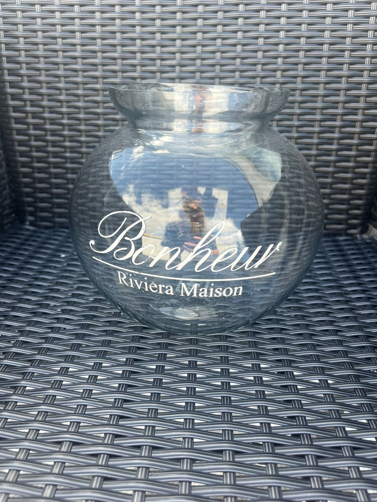Te koop: Rivièra Maison Bonheur windlicht/pot/vaas, Glas, Ophalen of Verzenden, Zo goed als nieuw