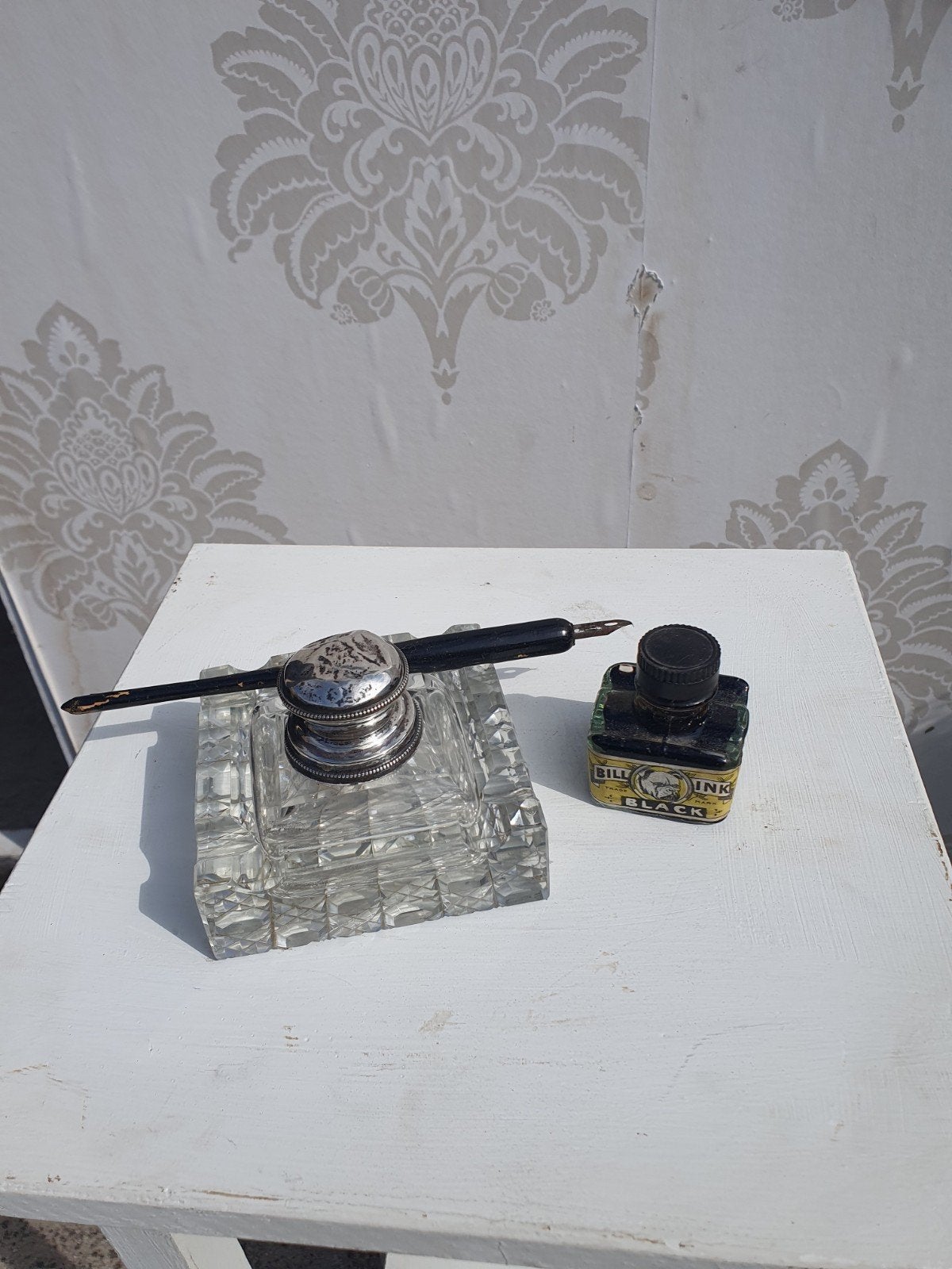 Antieke inktpot met pen en inktflesje, Antiek en Kunst, Ophalen of Verzenden