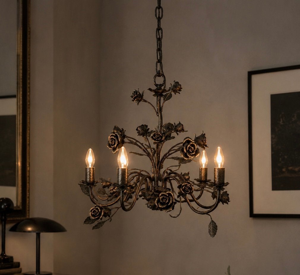 Vintage Hanglamp met Rozen, Ophalen, Gebruikt, Metaal, E14 (klein)
