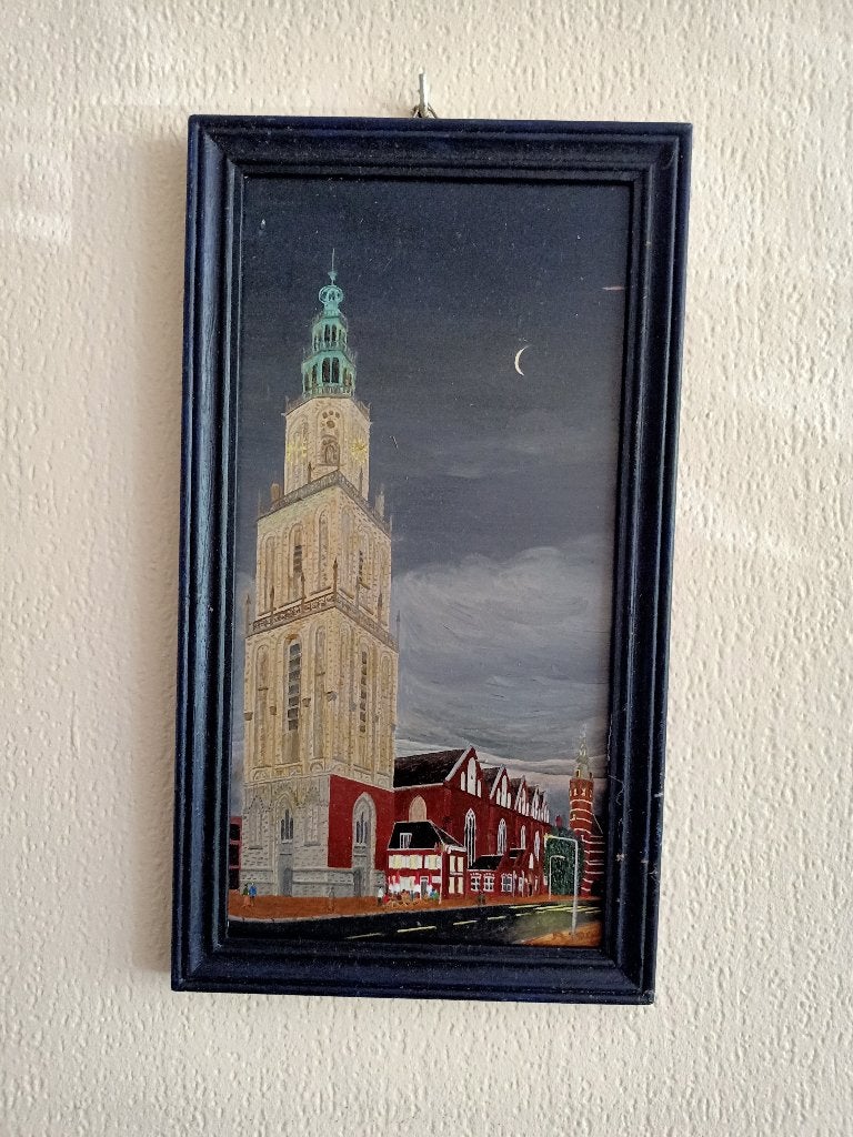 Schilderij Martinitoren te Groningen, Ophalen of Verzenden, Origineel werk, Stads- / dorpsgezicht