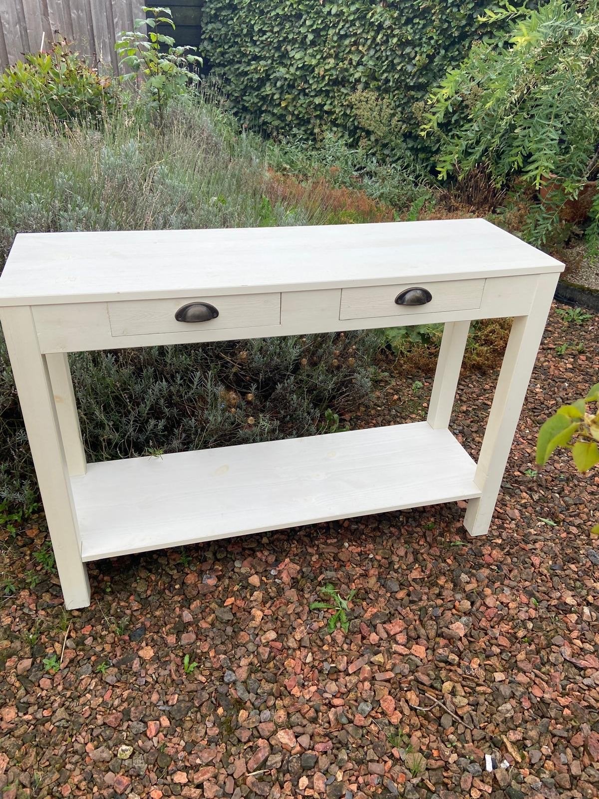 Witte Console Tafel met Lades en Plank, Ophalen, Gebruikt, 100 tot 150 cm, Tot twee personen