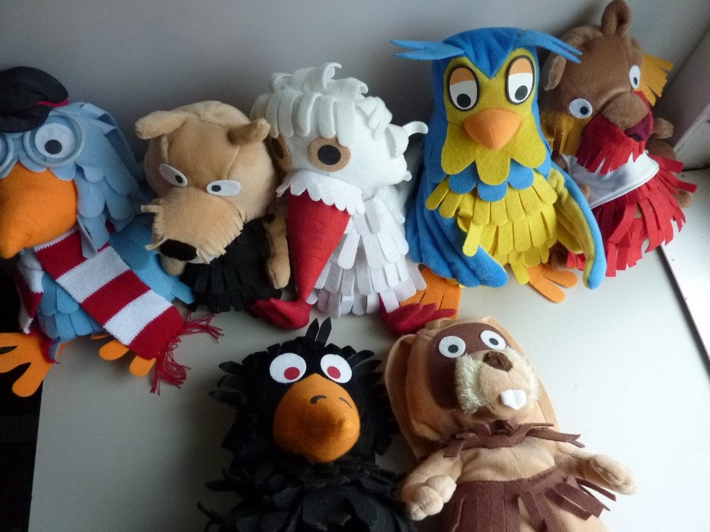 7 Fabeltjes krant handpoppen - hoogte 30 cm, Ophalen of Verzenden, Gebruikt