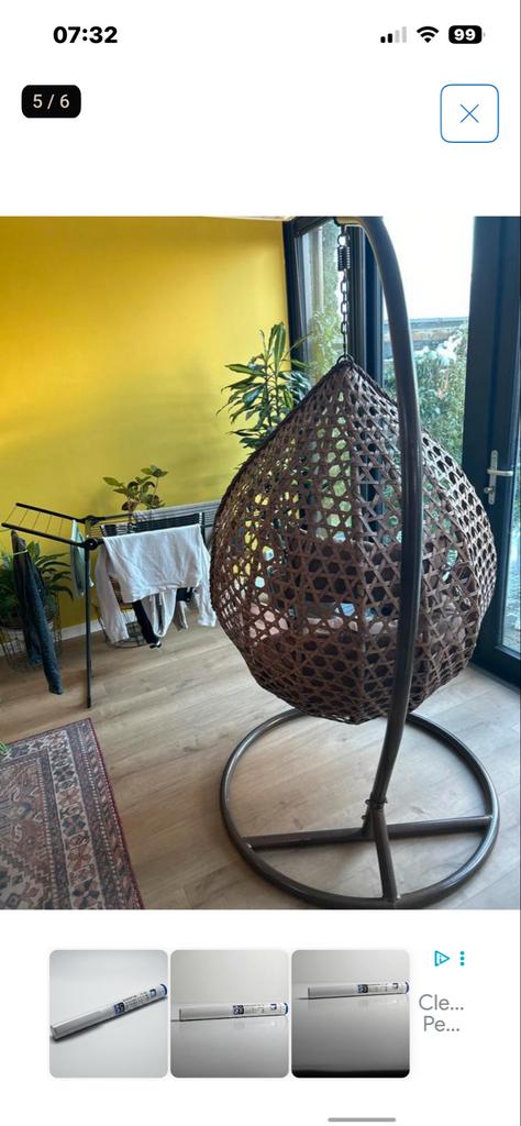 Hangstoel Eggy Rope - Bruin - Large, Huis en Inrichting, Stoelen, Ophalen, Kunststof, Bruin, Zo goed als nieuw