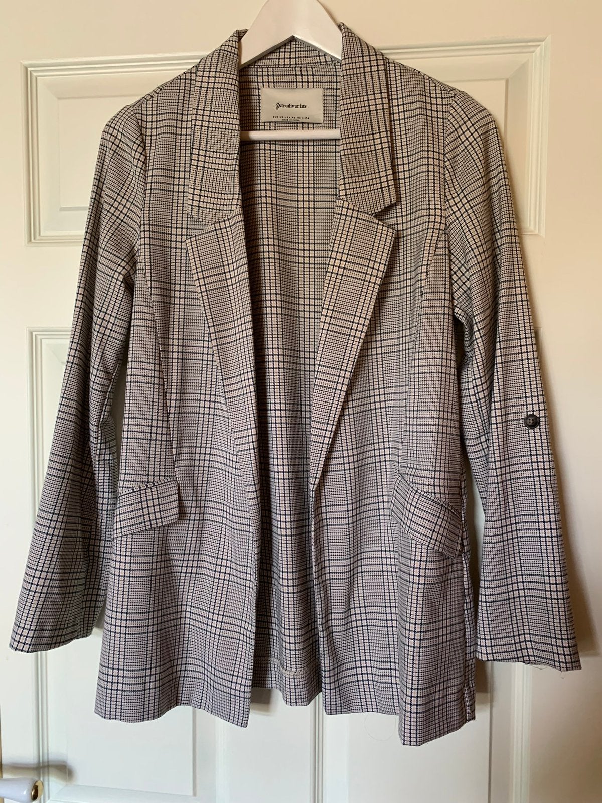 Stradivarius geblokte blazer maat xs, Verzenden, Beige, Zo goed als nieuw, Jasje