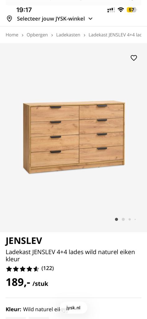 JYSK JENSLEV Ladekast - Wild naturel eiken kleur, Ophalen, Kunststof, 100 tot 150 cm, 5 laden of meer